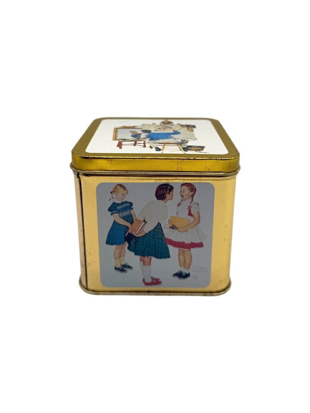 Vintage 1994 Norman Rockwell Centennial Cover Collection Gold-Tone Metal Tin Box